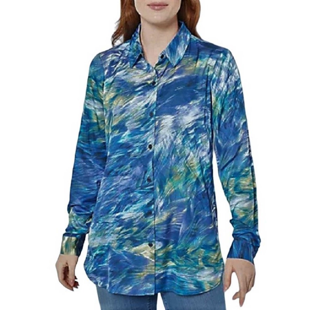 Susan Graver Regular Printed Stretch Charmeuse Big Shirt MEDIUM (892)
